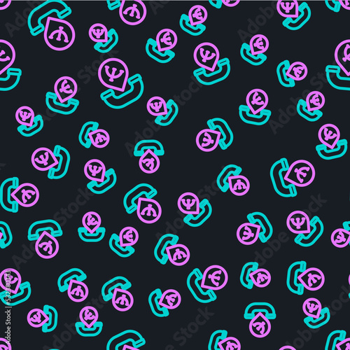 Line Online psychological counseling distance icon isolated seamless pattern on black background. Psychotherapy, psychological help, psychiatrist online consulting. Vector