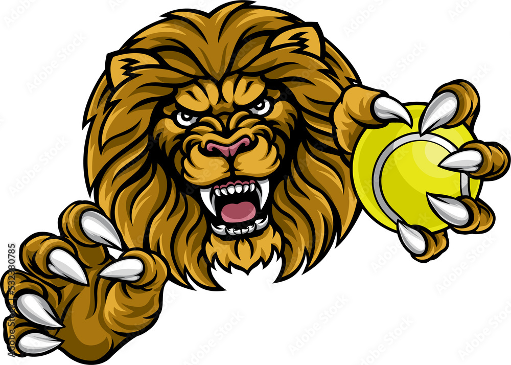Fototapeta premium Lion Tennis Ball Sports Mascot