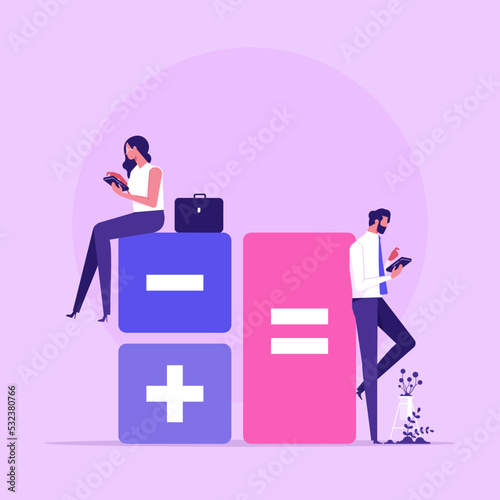 Planning financial budget concept, examines checklist, does accounting, analyzes business statistics. Success financial strategy, investment and growth. Vector illustration