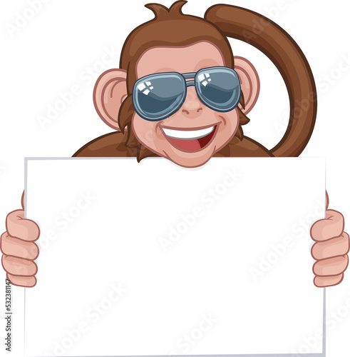 Canvas Print A monkey cool cute happy cartoon character animal wearing sunglasses and holding