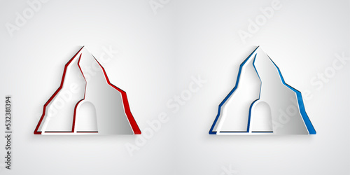Paper cut Gold mine icon isolated on grey background. Paper art style. Vector