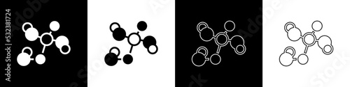 Set Chemical formula icon isolated on black and white background. Abstract hexagon for innovation medicine, health, research and science. Vector