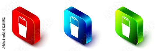 Isometric Sauna bucket icon isolated on white background. Red, blue and green square button. Vector