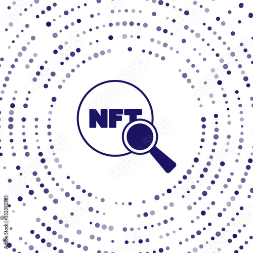 Blue Search NFT icon isolated on white background. Non fungible token. Digital crypto art concept. Abstract circle random dots. Vector
