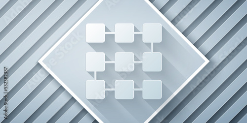 Paper cut NFT blockchain technology icon isolated on grey background. Non fungible token. Digital crypto art concept. Paper art style. Vector