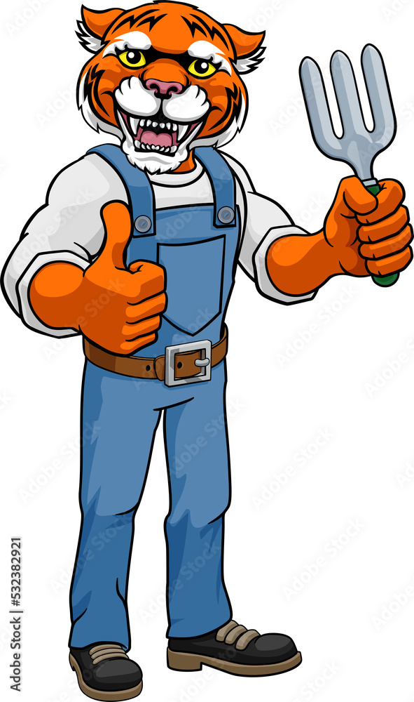 Tiger Gardener Gardening Animal Mascot Tiger Gardener Gardening Animal Mascot