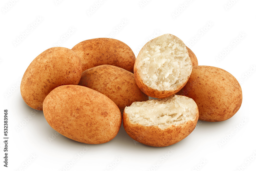 Marzipan balls or potatoes with almond isolated on white background full depth of field Marzipan balls or potatoes with almond isolated on white background full depth of field