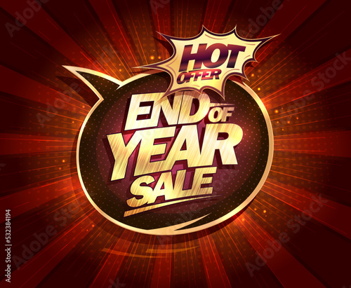 End of year sale, hot offer web banner vector design
