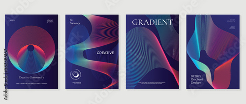 Abstract vibrant gradient line background vector. Futuristic style cover template with line distortion, wave, curved lines, colorful. Modern wallpaper design for poster, flyer, brochure, card, decor.