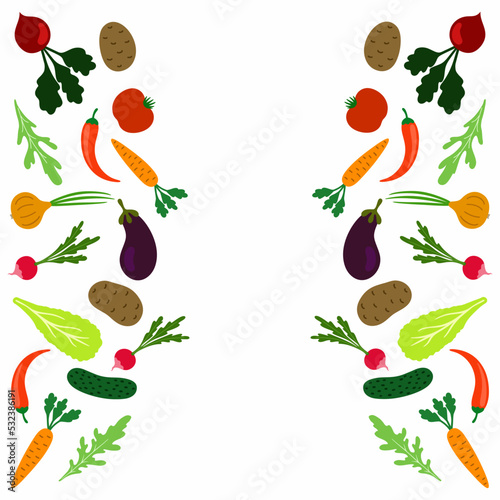 Vegetables in a flat style on a white background for the menu.