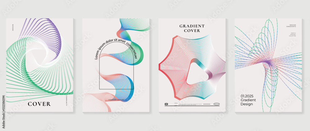 Abstract vibrant gradient line background vector. Futuristic style cover template with line distortion, wave, curved lines, colorful. Modern white wallpaper design for poster, flyer, card, decor.