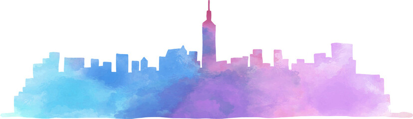 Fotobehang Aquarelschilderij wolkenkrabber  Kleurrijke New York skyline in aquarel  © tanarch