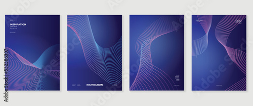Abstract vibrant gradient line background vector. Futuristic style cover template with line distortion, wave, curved lines, colorful. Modern wallpaper design for poster, flyer, brochure, card, decor.