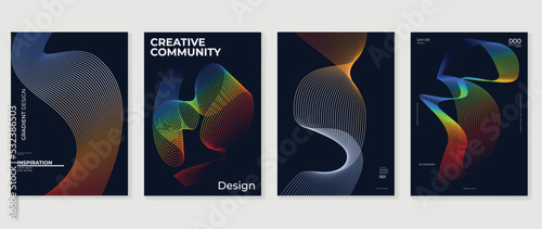 Abstract vibrant gradient line background vector. Futuristic style cover template with line distortion, wave, curved lines, rainbow. Modern wallpaper design for poster, flyer, brochure, card, decor.
