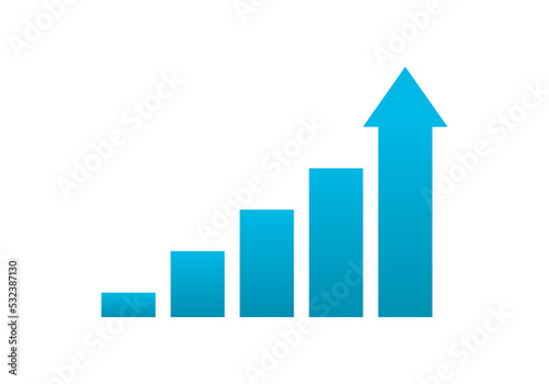 Blue arrow graph growing uptrend financial business statistics flat vector icon design.