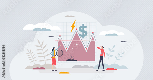 Energy demand and electricity consumption vs price tiny person concept. Increased power usage compared with financial cost vector illustration. Data analysis for crisis with expensive peak hours.