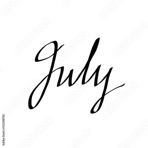 July. decorative inscription, text, month