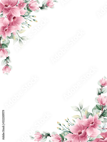 Watercolor pink flower frame