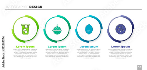 Set Ice tea, Ball strainer, Lemon and Cookie or biscuit. Business infographic template. Vector