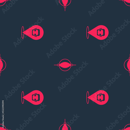 Set Boxing helmet and Punching bag on seamless pattern. Vector