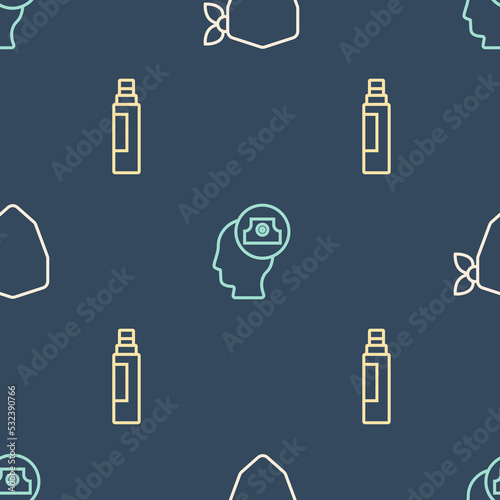 Set line Vandal, Marker pen and Spray can nozzle cap on seamless pattern. Vector
