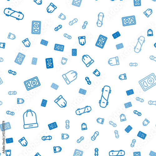 Set line Winter hat, Skateboard and CD disk award frame on seamless pattern. Vector