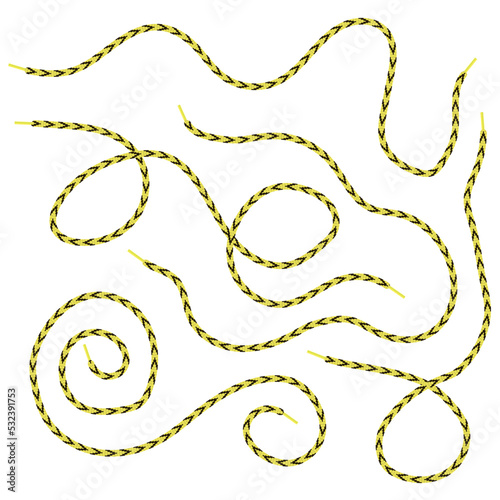 Set of Yellow Shoelace Isolated on White Background.