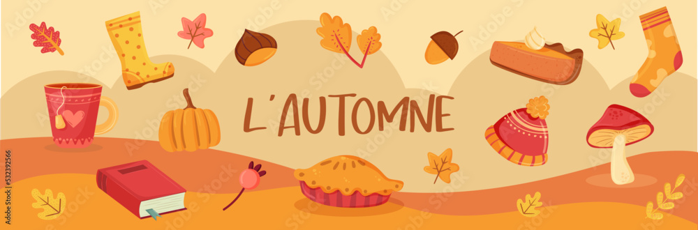 Automne - Bannière - Titre et illustrations vectorielles sur le thème de la nature