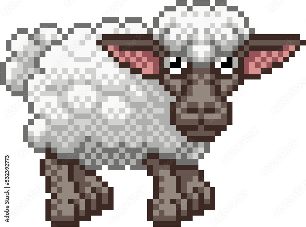 Sheep Pixel Art Farm Animal Video Game Cartoon