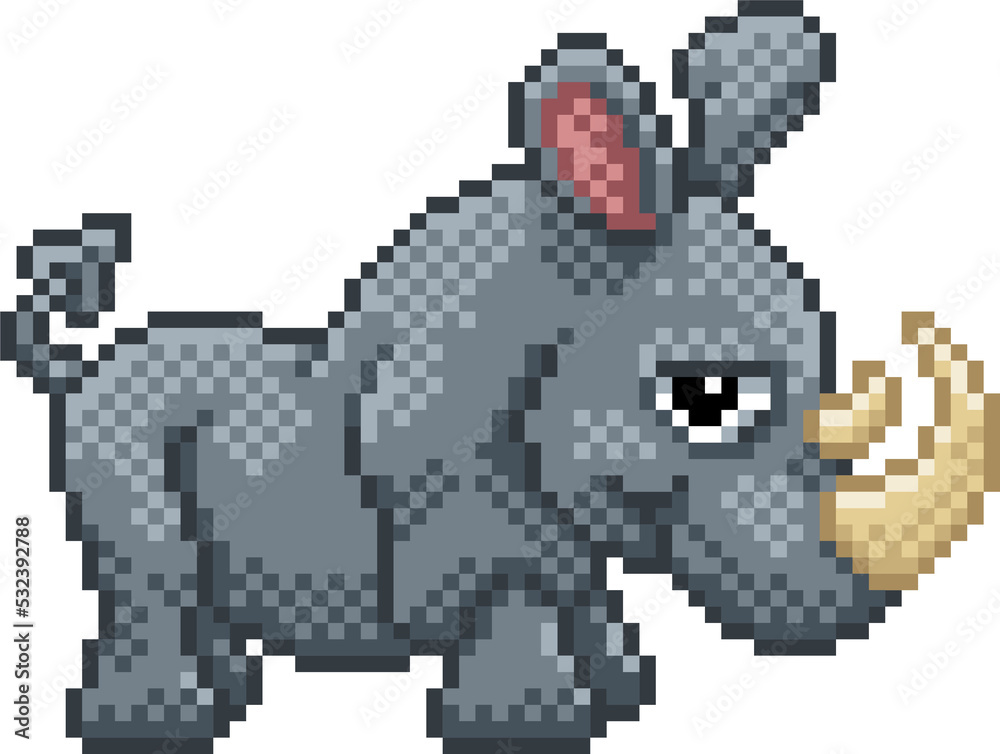 Rhino Pixel Art Safari Animal Video Game Cartoon Rhino Pixel Art Safari Animal Video Game Cartoon