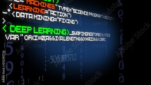 Machine learning industrializing deep learning computer deep computing learning AI artificial intelligence text coding algorithms code program coding predictive analytics data science screen photo