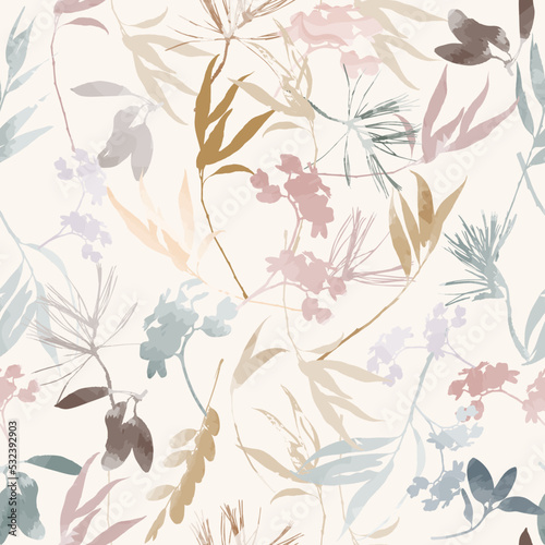 Seamless pattern flower silhouettes watercolor