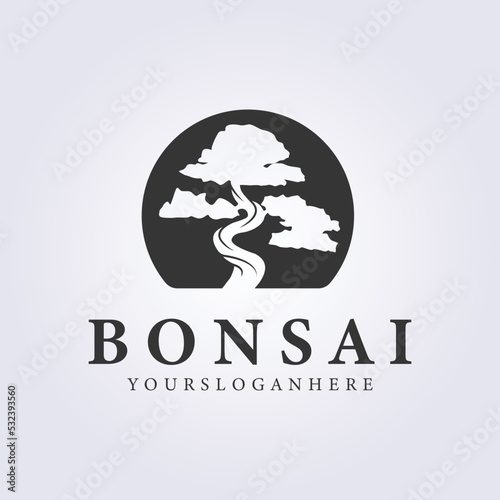 vintage cut out bonsai logo vector illustration design