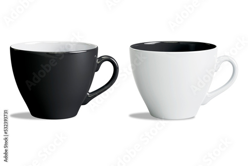 Blank Black and white coffee or tea mug mockup isolated on white background. 3d rendering.