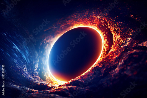Black hole Slowly rotating in Space. The event horizon of black hole.