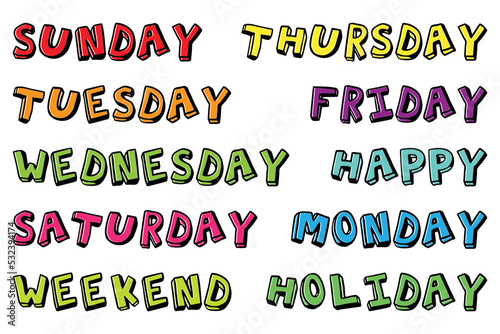 weekday weekend typography comic cartoon element design
