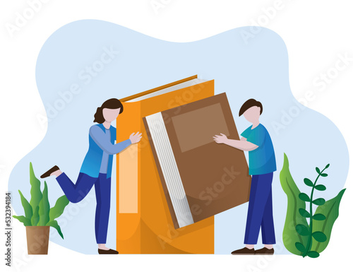 People love reading book illustration vector template, book lovers, readers, modern literature fans