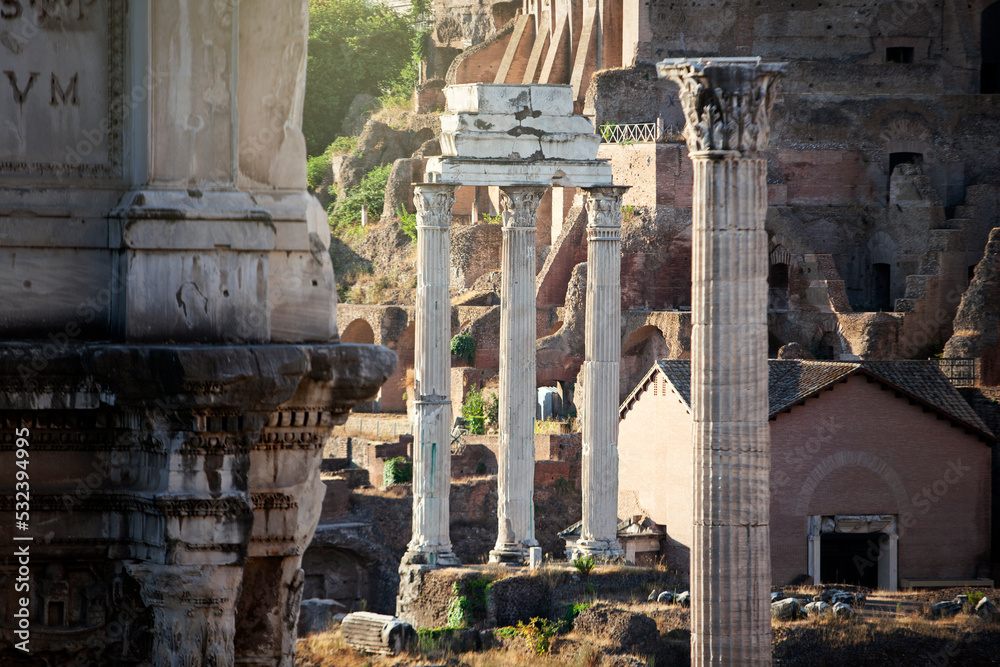 Obraz na płótnie Rzym antyczny, klasyczne kolumny, kolumny rzymskie, Forum Romanum w salonie