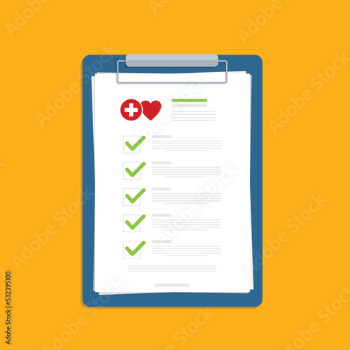 Medical report, medical document, health insurance concepts. Flat design. Vector illustration 