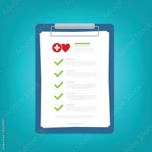 Medical report, medical document, health insurance concepts. Flat design. Vector illustration 
