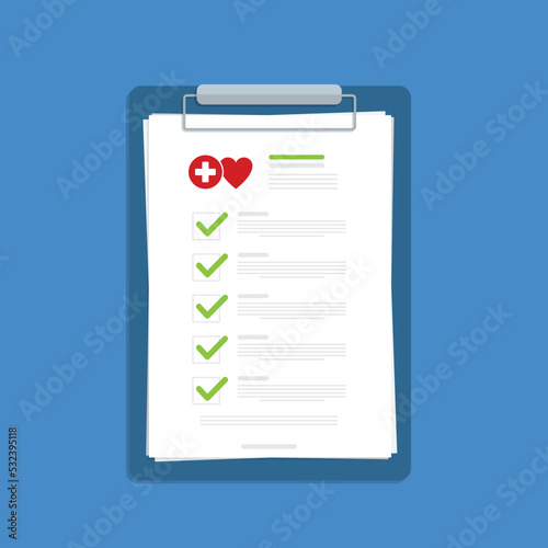 Medical report, medical document, health insurance concepts. Flat design. Vector illustration 