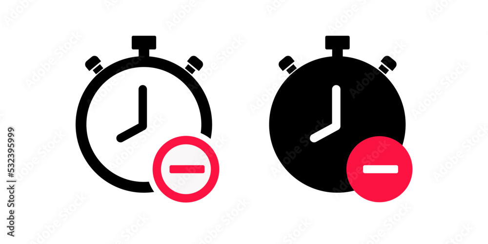Clock icon reduce. Remove time. Illustration vector