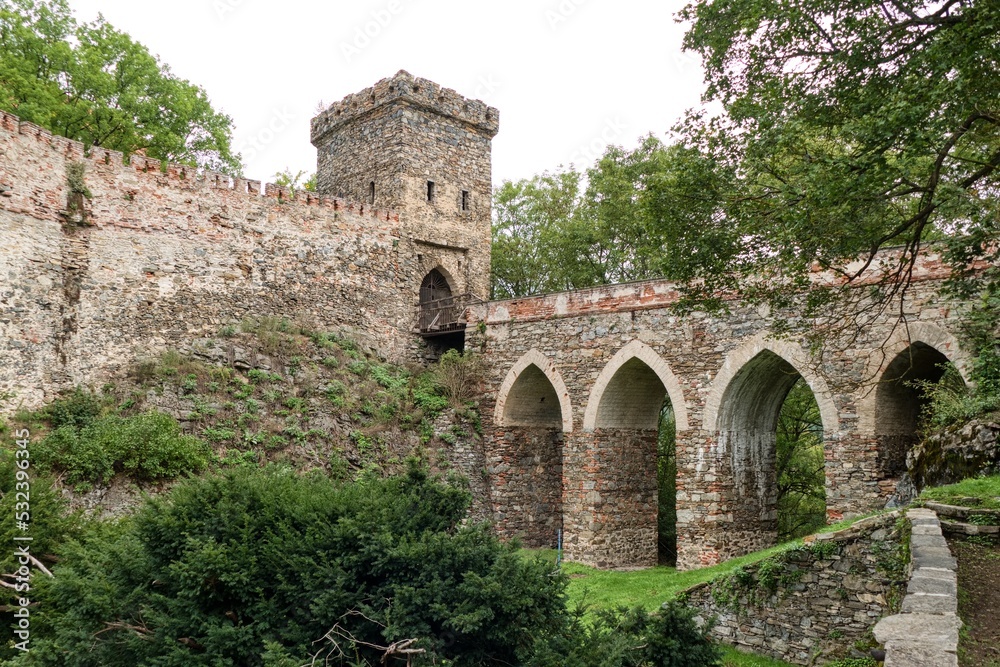 cornštejn castle ruin at dyje river in czechia