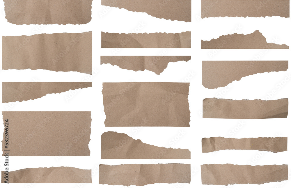 Set of Torn Paper with space for text design, Old brown paper texture, Isolated on white background Set of Torn Paper with space for text design, Old brown paper texture, Isolated on white background