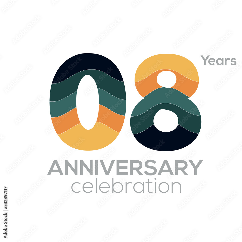 8th Anniversary Logo Design, Number 08 Icon Vector Template.Minimalist Color Palettes 8th Anniversary Logo Design, Number 08 Icon Vector Template.Minimalist Color Palettes