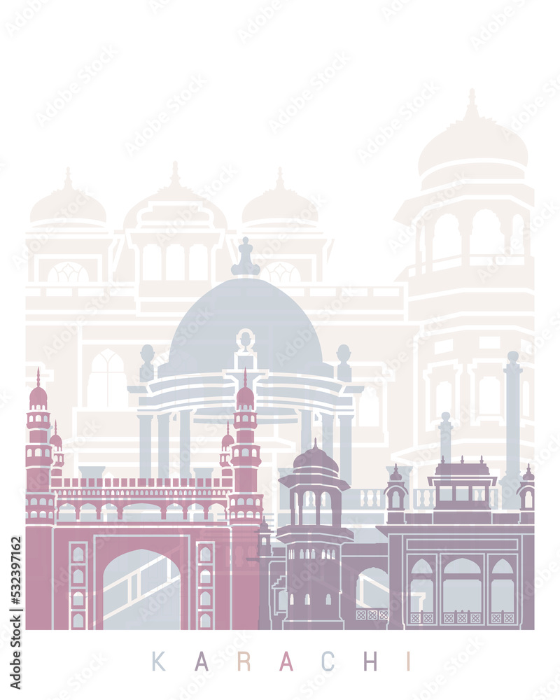 Fototapeta premium KARACHI SKYLINE POSTER PASTEL