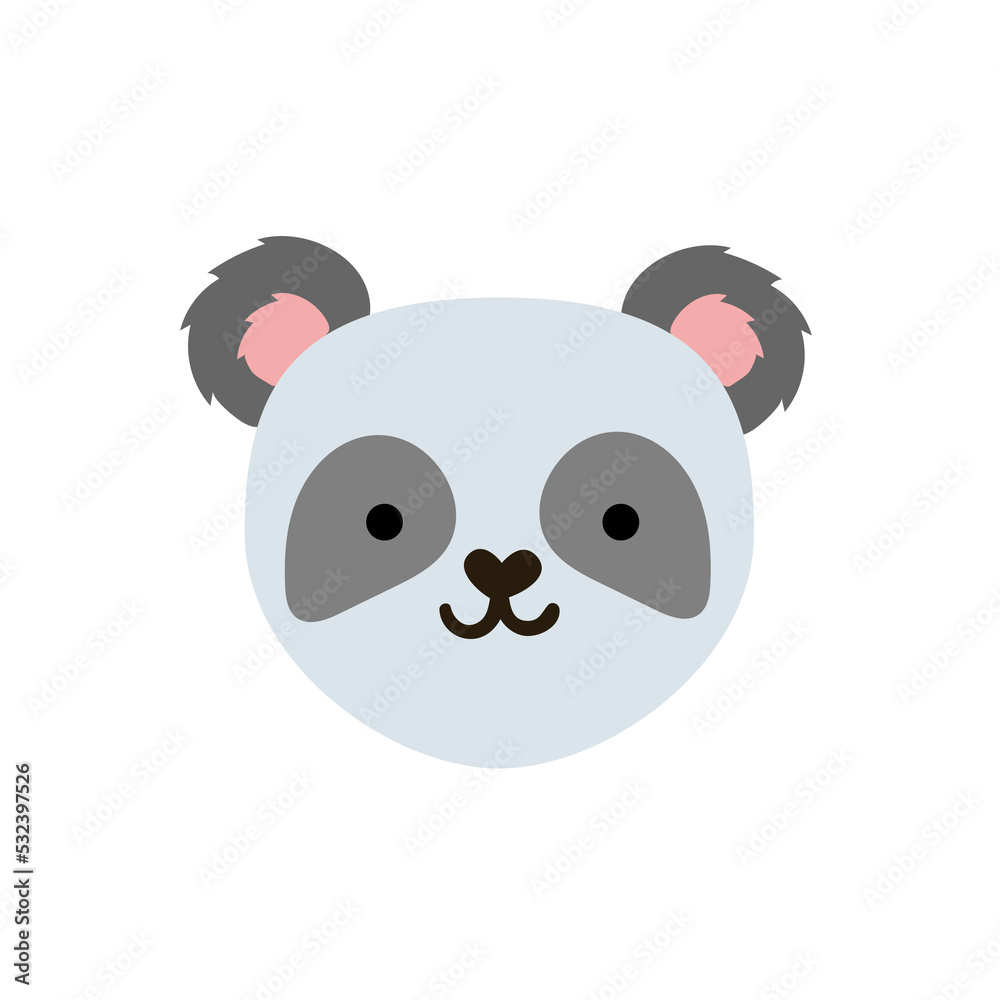 Fototapeta premium Hand drawn cute panda. Childish animal white bear with grey eyes and pink ears.