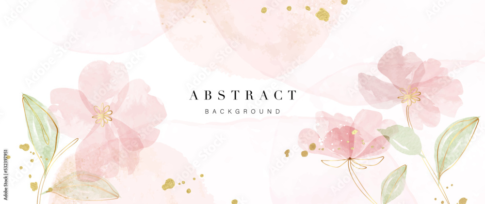 Floral in watercolor vector background. Luxury wallpaper design with pink  flowers, line art, watercolor, flower garden. Elegant gold blossom flowers  illustration suitable for fabric, prints, cover. Stock Vector | Adobe Stock