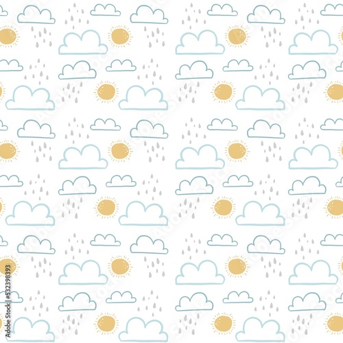 Cute weather seamless pattern design illustration printable for kids fabric