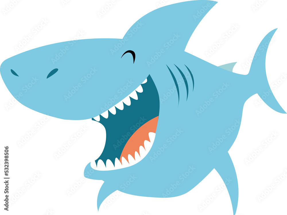 Naklejka premium Cute shark. Sea animal. Funny cartoon shark. Cartoon character. shark laughing